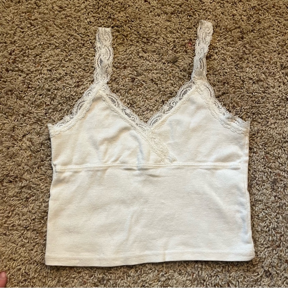 John Galt White Lace Trim Crop Cami